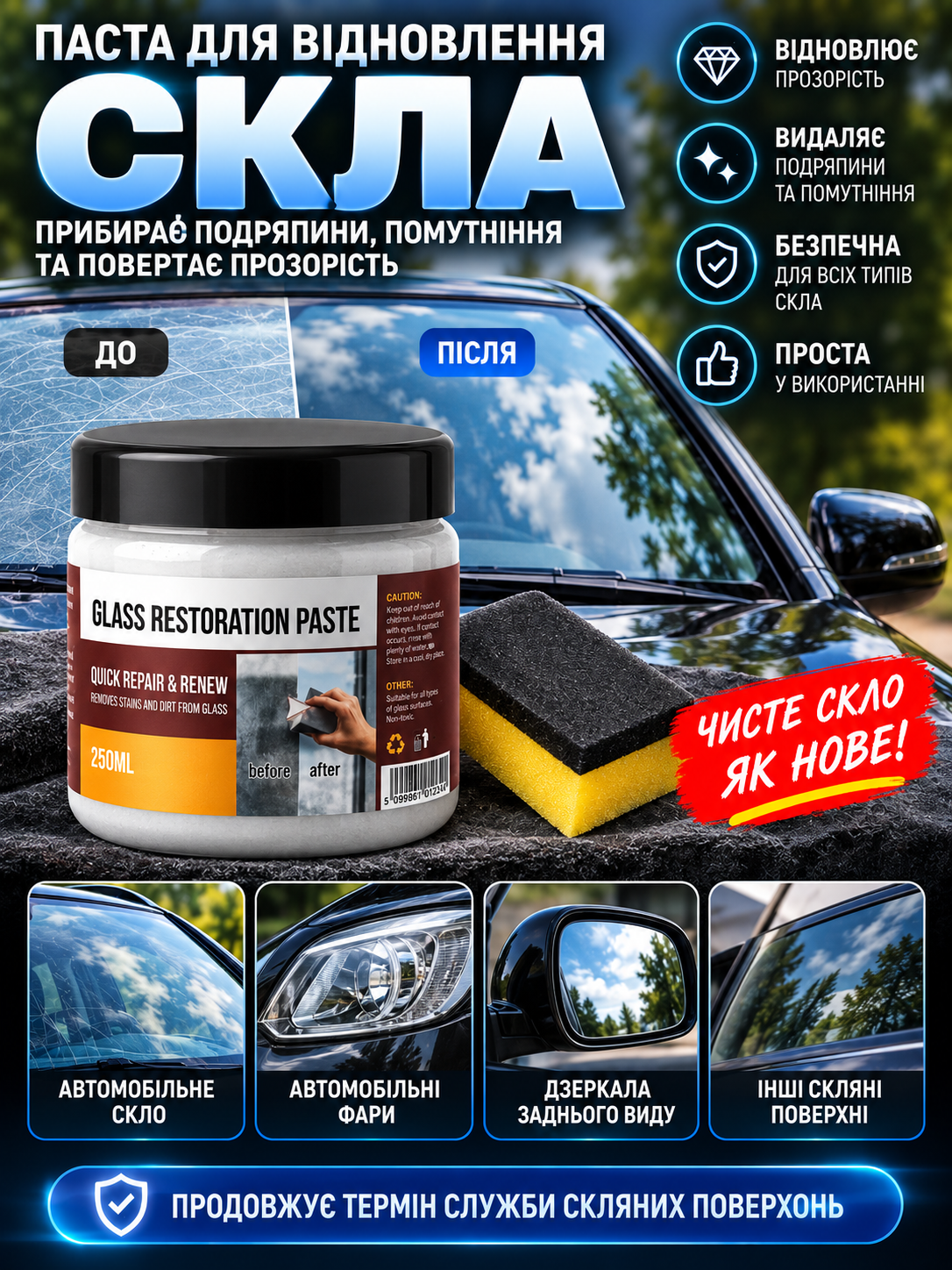 Паста для відновлення скла